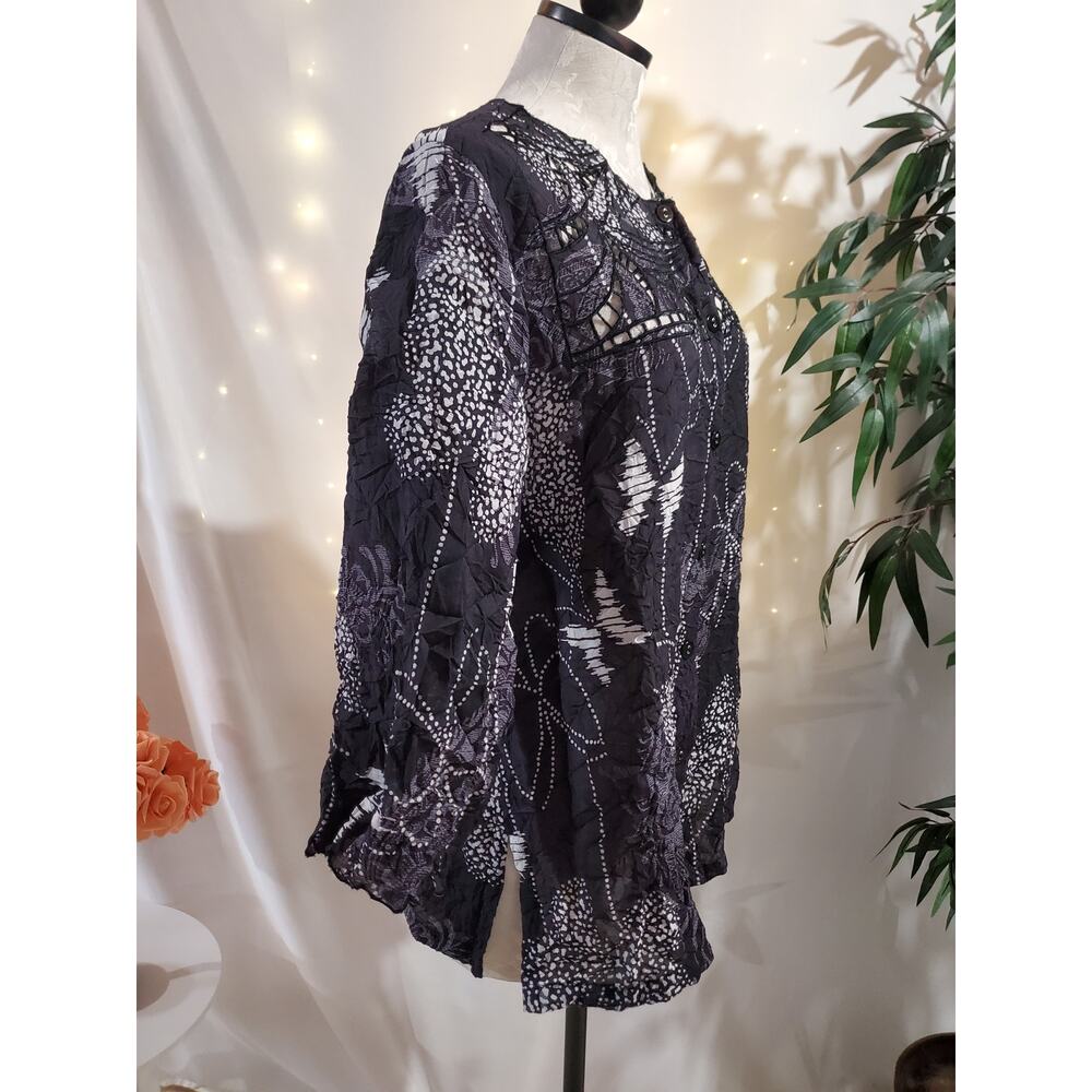 Citron Santa Monica Womens Bamboo Butterfly Crinkle Cutout Blouse Top Size 0X - Picture 4 of 10
